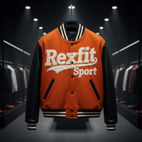 Veste de baseball RexFit Sport pour homme, style varsity personnalisé, manches en cuir, logo brodé, streetwear OEM