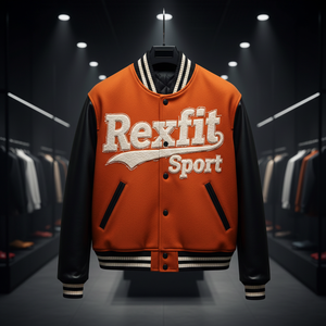 Chaqueta Varsity Personalizada RexFit Sport para Hombre, Chaqueta Bomber de Béisbol con Mangas de Cuero, Logotipo Bordado, Ropa Urbana OEM - Product Image 2