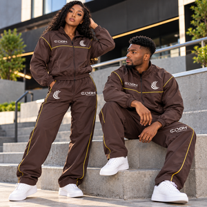 Ensemble de survêtement unisexe marron, veste zippée intégrale et pantalon, couleur unie, polyester, vêtements de sport décontractés, tenue d'automne légère - Product Image 5