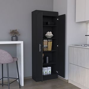 Armadio Dispensa Nero a Due Ante, Alto 170 cm, con 5 Ripiani Interni per l'Organizzazione della Cucina - Product Image 3