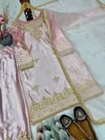 Ensemble élégant pour femme en soie rose, Kurta et Palazzo, broderie lourde, travail Zari, Dupatta, pour mariage traditionnel, printemps, hiver, automne, été