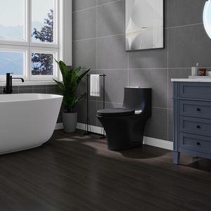 WC monoblocco 1.1/1.60 GPF con doppio scarico, tappo serbatoio con pulsante, scarico a pavimento (S-Trap), a risparmio idrico, allungato, altezza comfort, chiusura ammortizzata C - Product Image 1