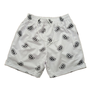 <b>Men's</b> <b>White</b> Paisley Print Mesh <b>Shorts</b> With Drawstring Elastic Waist Casual Athletic <b>Shorts</b> Breathable Lightweight Design <b>shorts</b> - Product Image 1