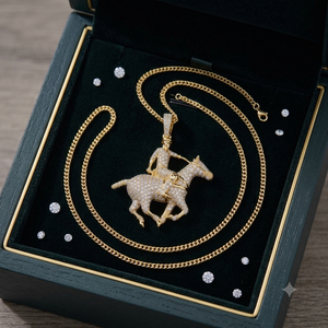 Collier de luxe personnalisé pour homme en or massif 10K avec diamant Moissanite, motif joueur de polo et cheval, pendentif de mode sur mesure, cadeau - Product Image 4