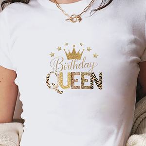เสื้อยืดสั้นแฟชั่นสำหรับผู้หญิงราชินีวันเกิดพร้อมมงกุฎทอง - Product Image 4