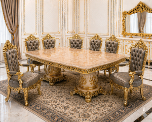 Victorian Era Inspired <b>White</b> Gold Round <b>Dining</b> Set Buy Durable 10-Seater <b>Dining</b> <b>Table</b> With Chairs Premium <b>Dining</b> Room Furniture - Product Image 3