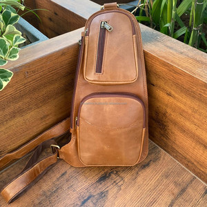 Newest <b>Men's</b> Business Full Grain Genuine Leather Chest <b>Bag</b> Vintage Cowhide Leather Cycling Sports Crossbody <b>Bag</b> Casual <b>Sling</b> <b>Bag</b> - Product Image 3