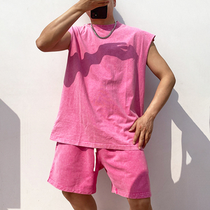 Ensemble T-shirt et short unisexe personnalisé délavé à l'acide, ensemble deux pièces oversize vierge pour hommes - Product Image 5
