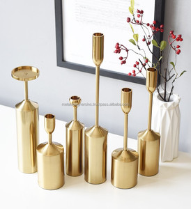 เชิงเทียนโลหะผู้ถือเทียนเรียวผู้ถือเชิงเทียน S/6,เหล็กทองเหลืองชุดเชิงเทียนสำหรับเทียนเสาเรียวตกแต่งวินเทจ - Product Image 1