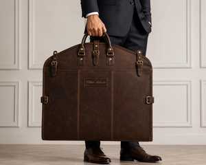 Real Leather Suit <b>Carrier</b> Premium Business Travel <b>Dress</b> Bag Heavy Duty Protection Zipper Casual Clothing Storage Cover LSC-0001 - Product Image 1