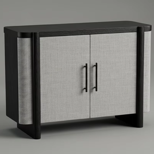 Aparador Moderno de 2 Puertas de Roble Macizo, Resistente al Agua, Ecológico, Diseño Multifuncional, Madera Natural, Tela Gris - Product Image 1