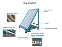 Chariot de rangement pour verres, capacité de charge 1,5 tonne, 84 emplacements, design en verre épais, support pour harpes