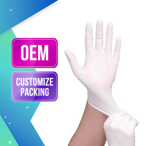 ถุงมือยางลาเท็กซ์แบบใช้แล้วทิ้งชนิดผง OEM บรรจุภัณฑ์แบบกำหนดเอง ความหนาปานกลาง ยืดหยุ่น กระชับมือ จับถนัดมือ ยางธรรมชาติ - Product Image 1