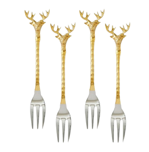 Customised Handmade Gold Deer Head Handle Stainless Steel Fruit Fork Home Kitchenware <b>Table</b> Decorative Manufacturer From India - Product Image 1