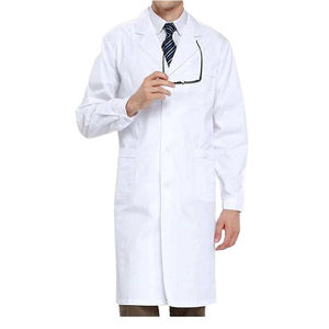 TENDENCIAS CLÁSICAS Bata de laboratorio unisex larga de tela tejida de algodón y poliéster blanca con solapa con muescas para detección de agujas, uniforme hospitalario de tres piezas - Product Image 1