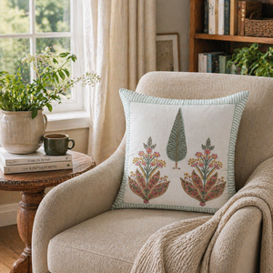 Hand <b>Block</b> Duck Cotton Cushion Cover Botanical Floral Decorative Sofa Pillow Cover for Living Room Home Decor - Product Image 5