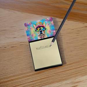 Almohadillas autoadhesivas para notas Bulldog francés, diseño Hippie Dawg, dispensador recargable y tarjetero, Accesorios de escritorio en blanco - Product Image 2