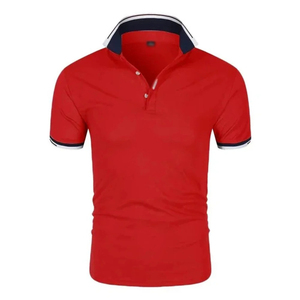 Polo en tricot à manches courtes pour homme, couleur unie, respirant, style décontracté, gris avec bordure bleue - Product Image 4