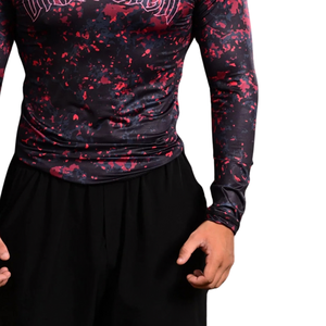 Custom Men's <b>Black</b> Red Graphic <b>Long</b> <b>Sleeve</b> Compression Shirt Crewneck Slim <b>Gym</b> Training Rash Guard Athletic Sportswear Base - Product Image 5
