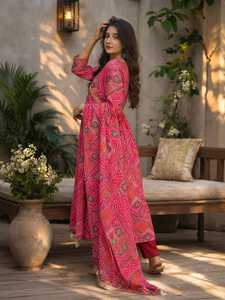 Ensemble Kurti et pantalon en soie Delta pour femme, imprimé Bandhani rouge, avec doublure en crêpe et dupatta assorti |   Ensemble ethnique 3 pièces - Product Image 3