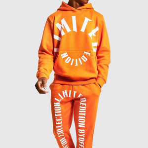 Mens Orange Limited Edition Fleece Hoodie & Pants Tracksuit Drawstring Closure Full Sleeve Streetwear Cotton <b>Set</b> Side Pockets - Product Image 5