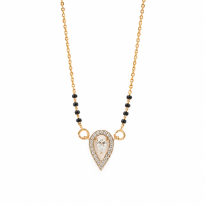 Collar Mangalsutra de Oro Rosa de 14K con Diamante en Forma de Pera y Cuentas Negras, Acabado Pulido, Elegante, Regalo de Boda para Mujer, Joyería Fina - Product Image 2
