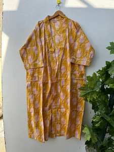 Robe kimono en coton à imprimé oiseaux, style bohème, vêtement de détente décontracté pour femmes - Product Image 5