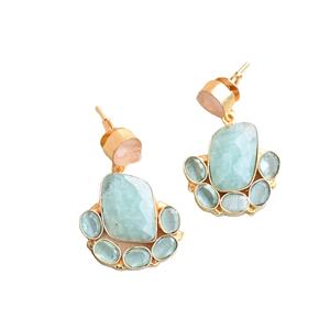 ต่างหูทองเหลืองแท้ ดีไซน์ดอกไม้ พรีเมียม คริสตัลอะเมโซไนต์แท้ บำบัดรักษา ผิวทองเหลืองด้าน ดีไซน์เฉพาะตัว สำหรับทุกเพศ - Product Image 1