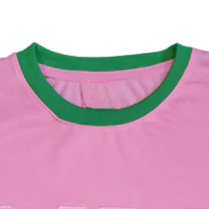 Camiseta AKA Pink Ringer con ribete verde y letras griegas bordadas, camiseta informal para mujer, color rosa y verde - Product Image 3