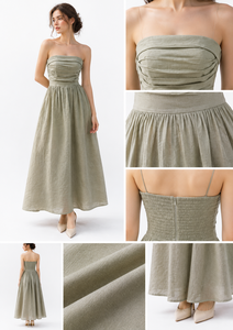 Elegante Vestido de Sirena Moderno con Pliegues, de Algodón Ecológico Transpirable, con Tirantes Finos y Espalda Descubierta, Fruncido, para Mujer - Product Image 6