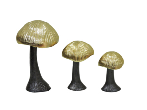 Juego de 3 Esculturas de Hongos de Aluminio Dorado y Negro, Estatuas Metálicas Modernas de Hongos para Decoración de Estantes de Hogar u Oficina de Lujo - Product Image 3