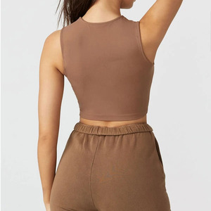 Tops cortos de algodón al por mayor, camisetas sin mangas, chalecos, camisetas para mujer, tops cortos sin mangas de color liso - Product Image 4