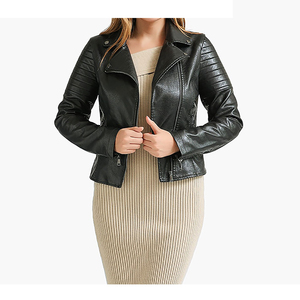 2026 Top Selling Women's Brown Leather Moto Jacket Stand Collar Full Sleeve Zipper Closure Solid Color Biker Style Autumn Wear - Product Image 6