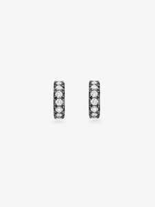 Sparkling Diamond <b>Hoop</b> <b>Earring</b> Pave Set Solitaire Daily Wear Blackened Rhodium 10k 14k 18k Gold Half Circle Modern Luxury Huggie - Product Image 1