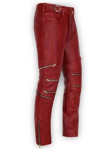 Cherry Red Electric Zipper Mono Leather <b>Pants</b> - Product Image 2