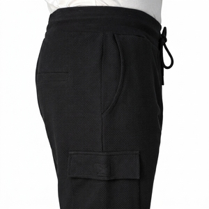 Men Black Cargo Shorts Elastic Waist High Rise Solid Color Casual Breathable Woven Oxford Fabric Street Style Shorts - Product Image 5