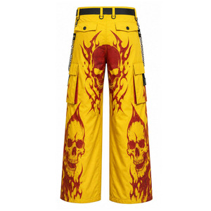 Pantalon cargo unisexe surdimensionné personnalisé avec motif graphique, motif craquelé effet éclaboussures de peinture marron café, illustration moto, multi-poches - Product Image 3