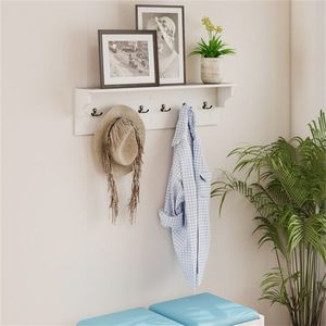 White 31.5"x5.5"x8" <b>Wall</b> <b>Mount</b> <b>Coat</b> <b>Rack</b> <b>with</b> 6 Hooks and 110LBS Capacity & <b>Shelf</b> - Product Image 3