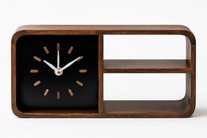 Wood <b>Battery</b> Powered Quartz Analog Wall <b>Clock</b> Shelf Modern Rectangle Hanging Storage Organizer for Living Room Entryway - Product Image 2