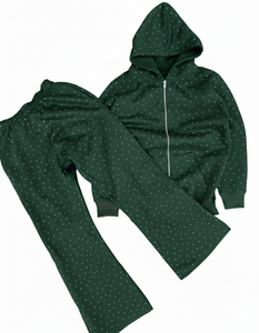 Unisex Black Polka Dot Tracksuit Hooded <b>Zipper</b> <b>Sweatshirt</b> Full Sleeve Joggers Casual Autumn Wear 100% Cotton Regular Fit - Product Image 6