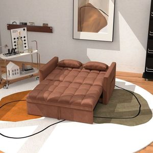 Divano a Due Posti in Velluto a Coste Estensibile e Pieghevole con Letto Estraibile, 2 Cuscini e Tasca Laterale Portaoggetti - Product Image 3