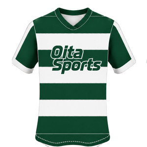 Conjunto de Uniforme de Rugby Verde Oscuro y Blanco de Manga Corta, Jersey de Rugby a Rayas con Cuello Redondo, Pantalones Cortos con Cordón, Ropa Deportiva para Entrenamiento - Product Image 3