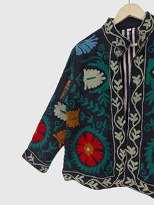 Hand Embroidered Floral Mandarin Collar Jacket Full Sleeve Cotton Women'<b>s</b> Plus Size Spring Wear Prairie Chic Style - Product Image 5
