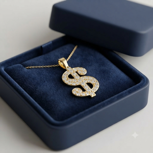 Collar con Colgante de Símbolo de Dólar Personalizado en Oro Sólido de 14K, Estilo Hip Hop, con Piedras Naturales Brillantes, Unisex - Product Image 5