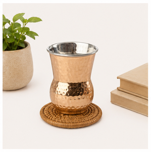 Handmade Hammered <b>Copper</b> Matka Glass with Stainless Steel Double Layered Ayurvedic Drinkware for Home Hotel & Restaurant - Product Image 5