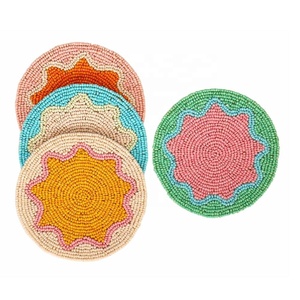 <b>Round</b> Beaded Coaster <b>Set</b> of <b>4</b> Drink Coasters <b>for</b> Tea Coffee Mugs & <b>Dining</b> <b>Table</b> Use Festive Decorative Coaster <b>for</b> Housewarming - Product Image 5