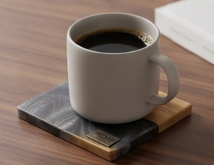 <b>Square</b> <b>Black</b> Resin And Walnut Wood Coasters Perfect For Home Hotel <b>Coffee</b> Tea Wine Tableware Accessory And Elegant Dining - Product Image 4