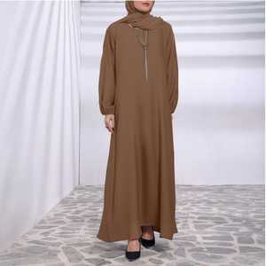 Elegant Brown Modest Abaya Women Long Sleeve Floor Length Viscose <b>Loose</b> Fit Daily Wear Middle East Style Solid Color <b>Dress</b> - Product Image 1