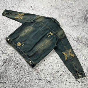Men's <b>Denim</b> <b>Jacket</b> Casual Loose Fit Turn-down Collar Frayed Washed Blue Regular Sleeve Autumn Style - Product Image 4