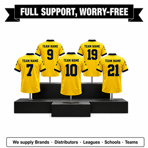 Maillot de football américain personnalisé brodé à manches courtes, chemise d'équipe avec bordure bleu foncé, nom et numéro - Product Image 4